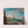 A coastal landscape with figures conversing on a harbour and ships beyond by Lodovico Mattioli