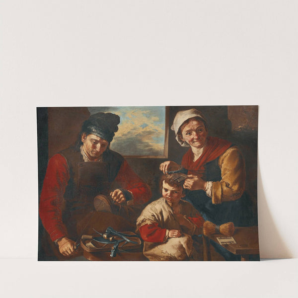 A cobbler and a woman cutting a child’s hair by Giacomo Francesco Cipper