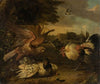 A Cock Defends a Hen from an Attacking Bird of Prey