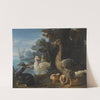 A Cockerel, Hens, Doves And A Parrot In A formal Garden Setting by David de Coninck