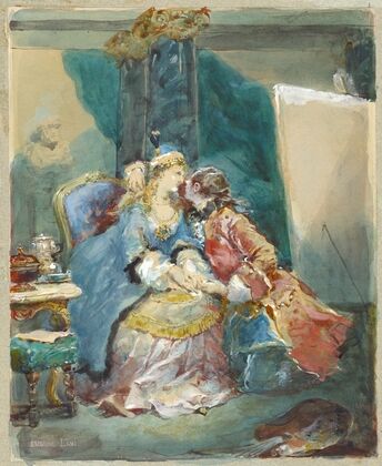 A Couple Embracing in an Artist’s Studio