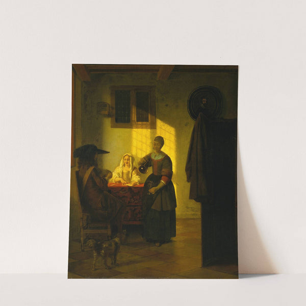 A Couple Playing Cards, with a Serving Woman by Pieter De Hooch