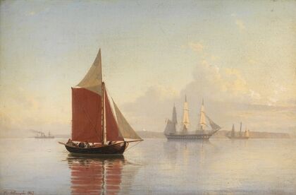 A cutter and two sailing ships.