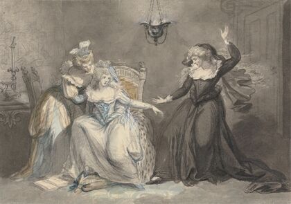 A Dramatic Scene with Three Women in an Interior