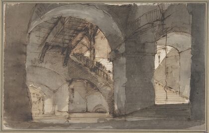 A Dungeon with High Vaults and a Staircase at Right.