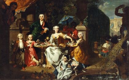A Family Group on a Terrace in the Grounds of a Villa.