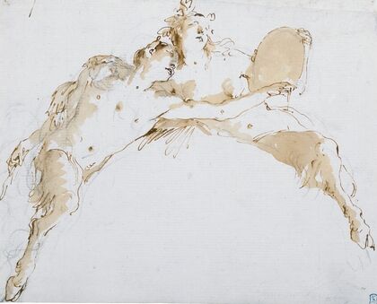 A faun, his left arm outstretched, and a fauness holding a tambour
