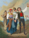 A festive procession with peasants, brass music and soldiers