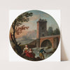 A fisherman and family beneath a bridge by Charles-François Grenier De Lacroix