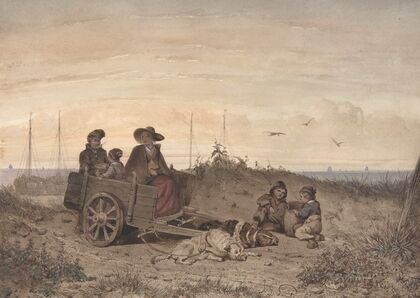 A Fisherman’s Family at the Beach, the Mother and One of the Children Sitting in a Cart