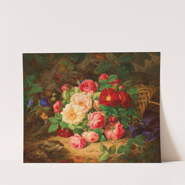 A Forest Floor with a Still Life of Roses and Butterflies by Josef Lauer