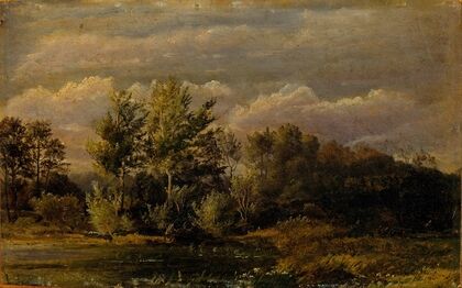 A forest lake surrounded by birches. Study (1837)