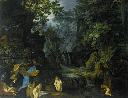A Forest Landscape With Bathing Nymphs And Leda And The Swan