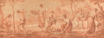 A Frieze; Men Planting Trees, Women Gathering Blossoms and Watering Flowers