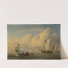 A galliot at anchor with two fishing boats close to the shore by Studio Of Willem Van De Velde II