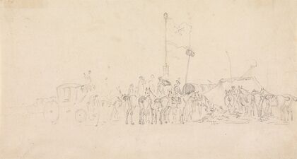 A Gathering of Horsemen, With Coach, Tents, Flags, etc.