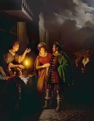 A gingerbread seller by candlelight 