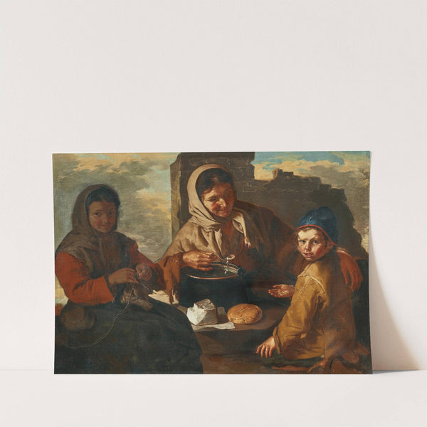 A girl knitting and a woman feeding a child by Giacomo Francesco Cipper