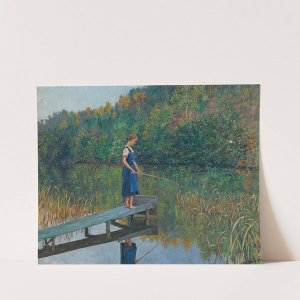 A Girl on a Jetty, fishing by Josef Engelhart