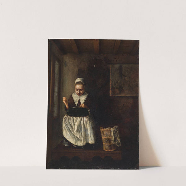 A Girl Sewing by Nicolaes Maes
