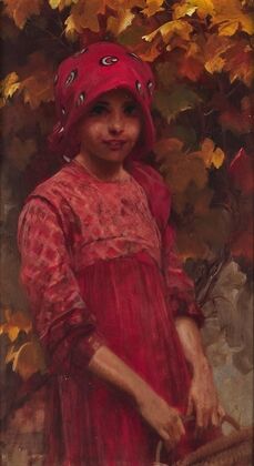 A Girl with Autumn Leaves — size preview