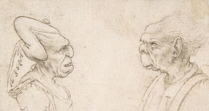 A Grotesque Couple; Old Woman with an Elaborate Headdress and Old Man with Large Ears and Lacking a Chin