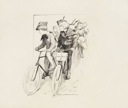 A group of children riding their bikes. (1897) — size preview