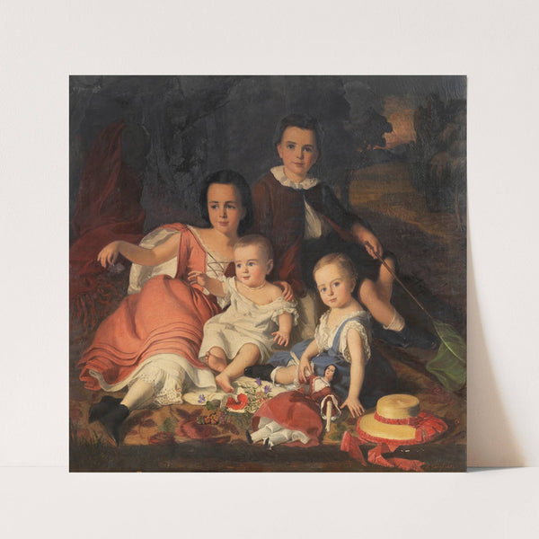 A Group Portrait with Four Children in a Landscape by Alajos Györgyi Giergl