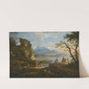 A Harbour Scene With Fishermen Returning To Shore, Some Travellers Setting Up Camp And Two Riders On A Pass, Mountains Beyond by Jacob de Heusch
