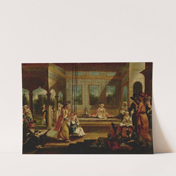 A Harem Scene With Soldiers Smoking And Odalisques Relaxing And Playing On a Swing In An Interior Courtyard by Giovanni Antonio Guardi