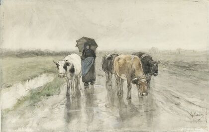 A Herdess with Cows on a Country Road in the Rain (1848 - 1888)