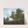 A hilly landscape with a traveller resting under a copse of oak trees by Johann Jacob Dorner