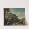 A hilly landscape with a waterfall and a goatherd by Jacob Symonsz. Pynas