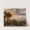 A hilly landscape with castle and travelers on a path (1855) by Barend Cornelis Koekkoek