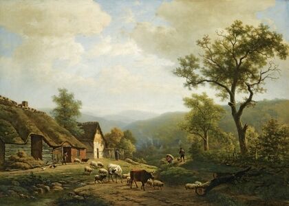 A Hilly Landscape With Cattle Going To The Fields