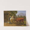 A Horse And Cow At A Well, In The Background Mountain Peak Niesen by Johann Jakob Biedermann