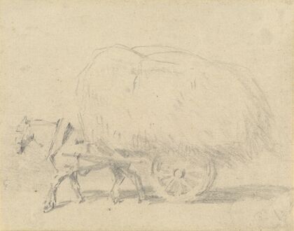 A Horse Pulling a Load of Hay