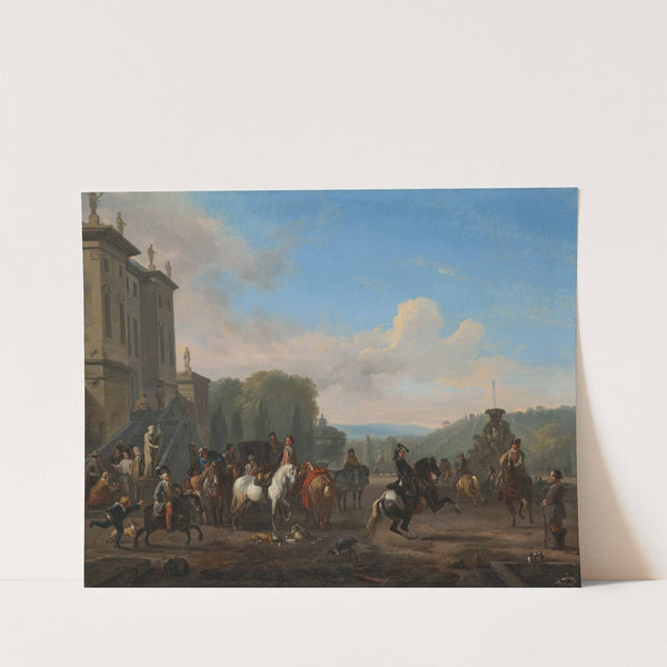 A hunting party preparing to depart from a country villa by Jan van Huchtenburg