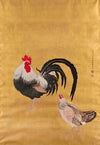 A Japanese scroll depicting a cockerel and hen