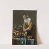 A Kitchen Maid Standing By a Table With Copper Pots, Pewter Plates And Other Objects by Willem van Odekercken