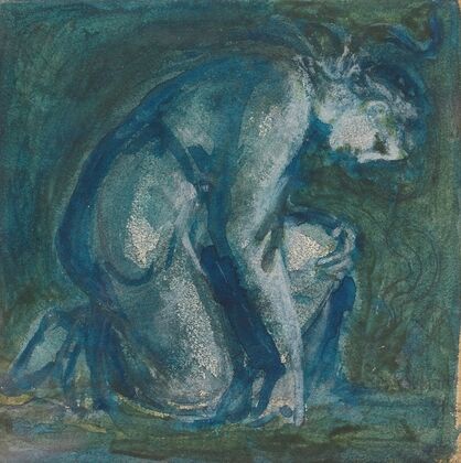 A kneeling figure