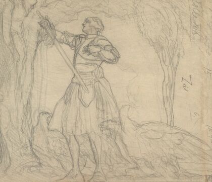 A knight before a vision of Christ