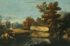 A Lacustrine Landscape With A Herder And His Animals Resting By The Water, A Town Beyond