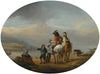 A Lady And A Gentleman On Horseback Being Shown To An Approaching Ferry By A Young Page