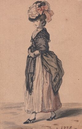 A Lady of Fashion with Black Shawl and Black Shoes