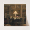 A lady reading by lamplight by Carl Holsøe