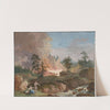 A landscape in Sweden with peasants burning woodland and a couple resting near a stream by Jakob Philipp Hackert