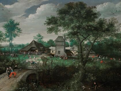 A landscape with a peasant wedding and a village festival, Antwerp beyond