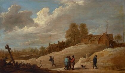 A landscape with figures on the outskirts of a town
