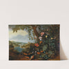 A landscape with flowers and a marten and bird trap by Matthias Withoos